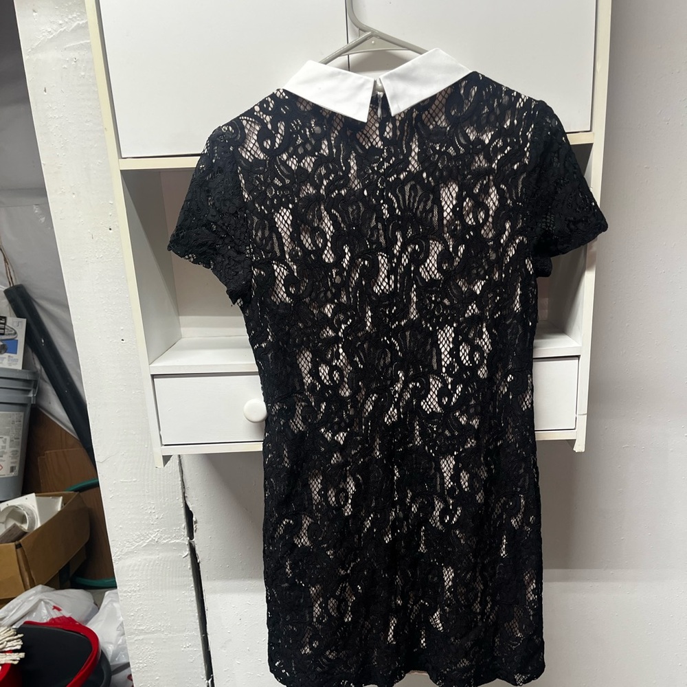 Betsey Johnson Black Lace Mini Dress with White Collar - Picture 3 of 7